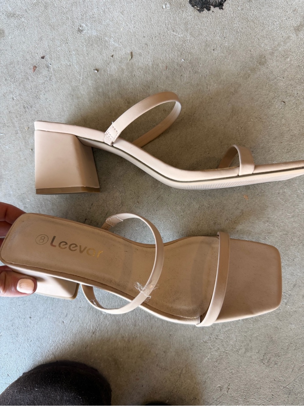 Nude Blush Strappy Square-Toe Mid Block Heel Sandals